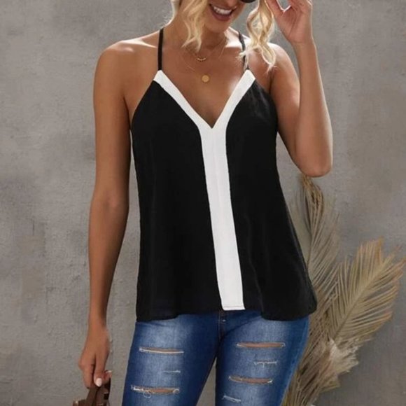 ColorBlock  tank cami top Black white - Picture 3 of 5